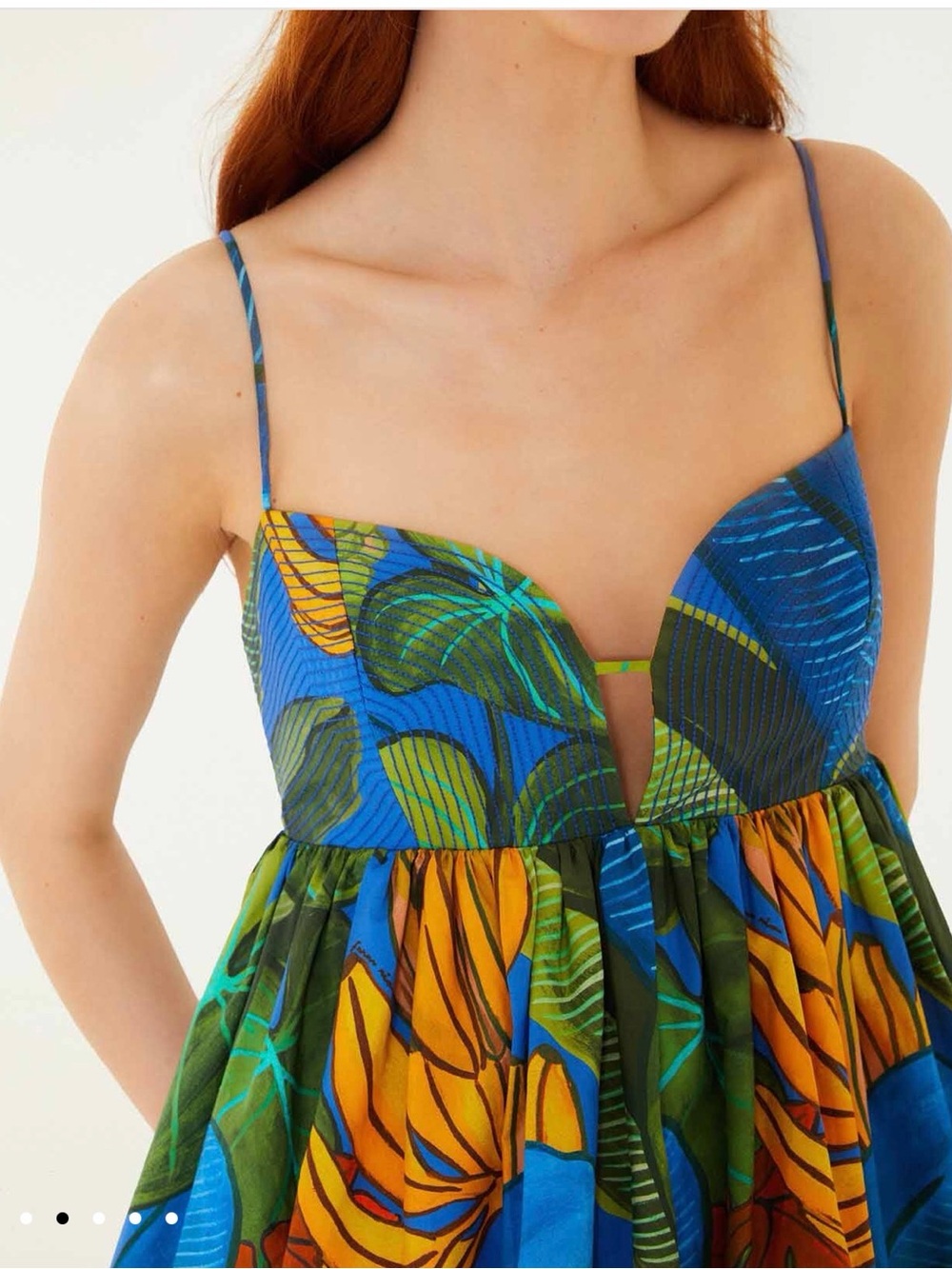 FARM Rio Blue Banana Sleeveless Mini Dress with Green and Yellow Accents - Picture 3 of 11